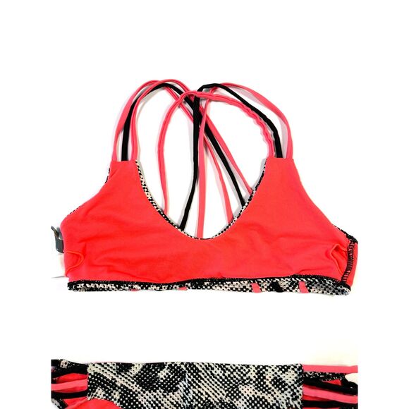 BCA By Rebecca Virtue Women Small Bikini Black White Hot Pink Geometric Strappy - Picture 5 of 9